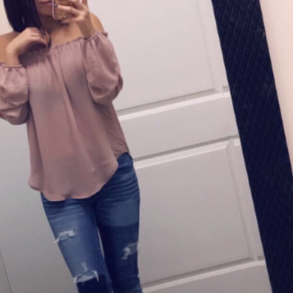 Blush off the shoulder blouse
